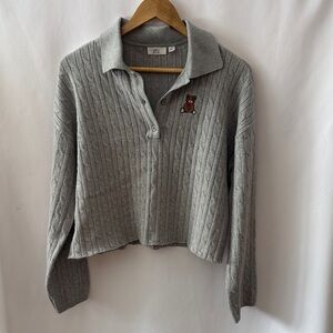 MTLA GRAY CABLE CROP SWEATER